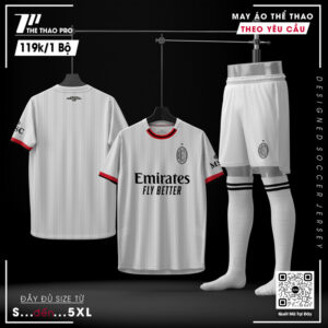 Áo Thể Thao Trắng AC Milan 2024 Viền Đỏ Đen