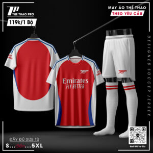 Áo Thể Thao Arsenal 2024 Sân Nhà - Đỏ Trắng Năng Động