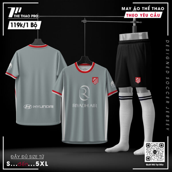Áo Bóng Đá Atletico 2024 Màu Xám Nhạt Viền Đỏ-Trắng