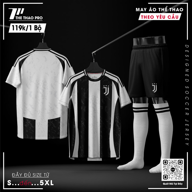 Áo CLB Juventus 2024 Sân Nhà phối đen trắng với viền đỏ nổi bật