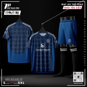 Áo Bóng Đá Xanh Navy Kẻ Chéo Tia Sét - Form Unisex, Thấm Hút Mồ Hôi