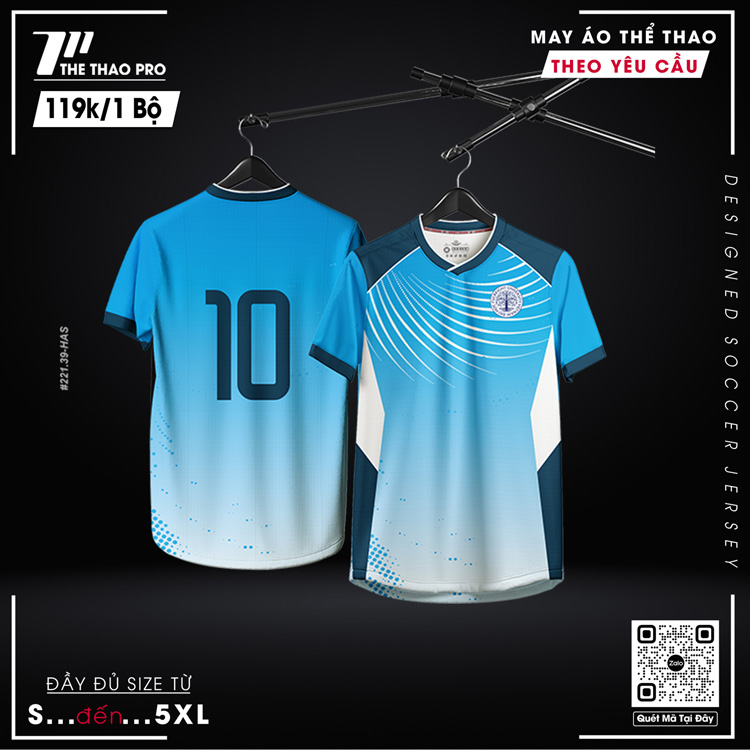 Áo bóng đá thiết kế màu xanh dương gradient - The Thao Pro