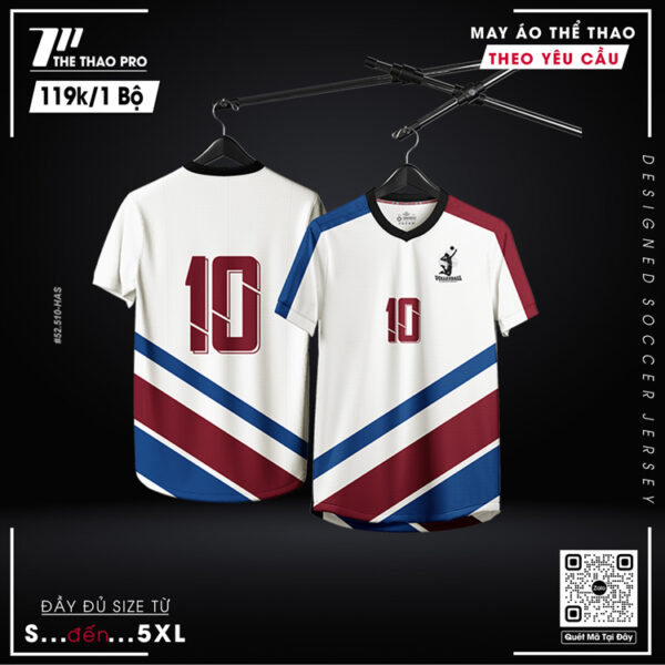 Áo Bóng Chuyền Thiết Kế Trắng Kết Hợp Xanh Navy & Đỏ Bordeaux