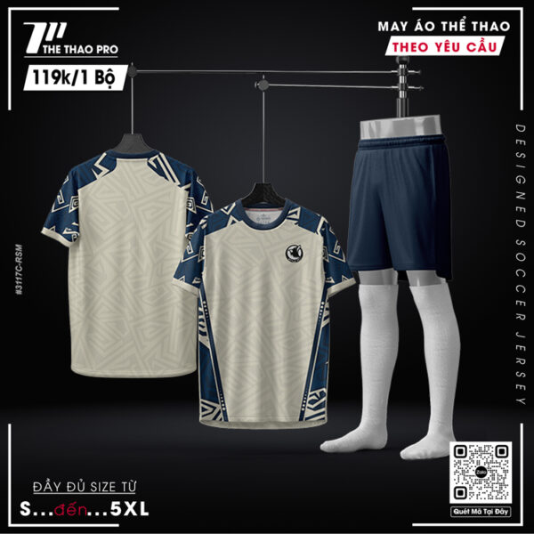 Áo Bóng Đá Màu Kem Xanh Navy – Thiết Kế Thể Thao Hiện Đại