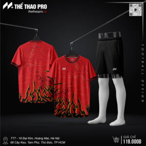Áo Bóng Đá Không Logo Màu Đỏ - Họa Tiết Lửa Vàng Đen