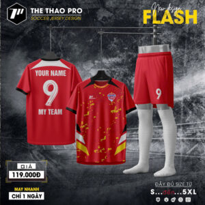 FLASH – Bộ Quần Áo Bóng Đá Không Logo Màu Đỏ Rực Rỡ