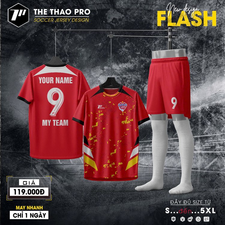 Bộ quần áo bóng đá không logo màu đỏ FLASH – New Design