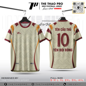 Áo bóng đá không logo tông kem xám phối đỏ bordeaux - The Thao Pro