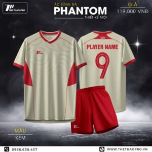 Áo Bóng Đá PHANTOM Màu Kem | Phối Đỏ Cá Tính, Thoáng Mát Vượt Trội