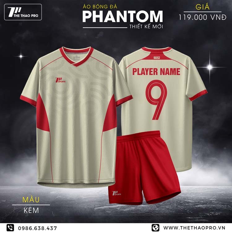 Áo bóng đá PHANTOM màu kem phối đỏ thời trang và tiện dụng