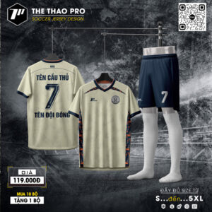 Áo bóng đá không logo màu kem phối navy - Thoáng mát, nam tính và chuyên nghiệp