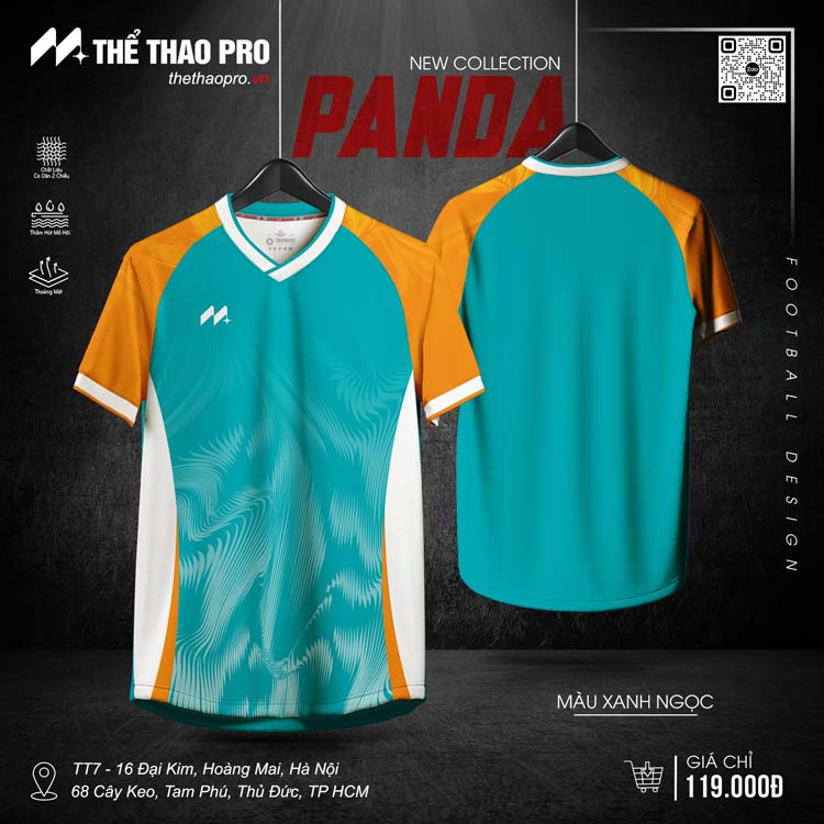 Áo bóng đá PANDA màu xanh ngọc chất vải thun lạnh co giãn 4 chiều, thiết kế trẻ trung