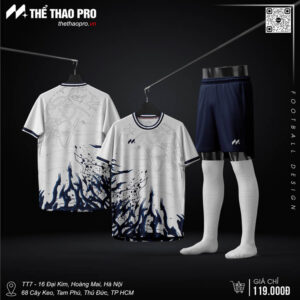 Áo bóng đá không logo trắng xanh navy thiết kế trừu tượng