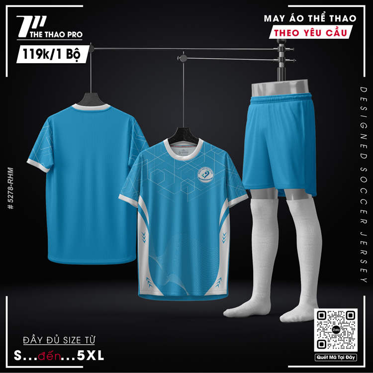 Áo thể thao nam xanh dương phối trắng hiện đại mã 5278-RHM