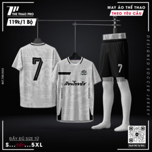 Bộ đồ bóng đá trắng đen phối họa tiết – Full size S đến 5XL