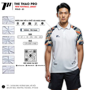 Áo Polo Thể Thao THE THAO PRO – POLO 01 Trắng Tím Than