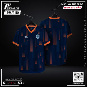 Áo Thể Thao Nam Xanh Navy Phối Cam - Thiết Kế Body Fit Cổ V Thoáng Khí