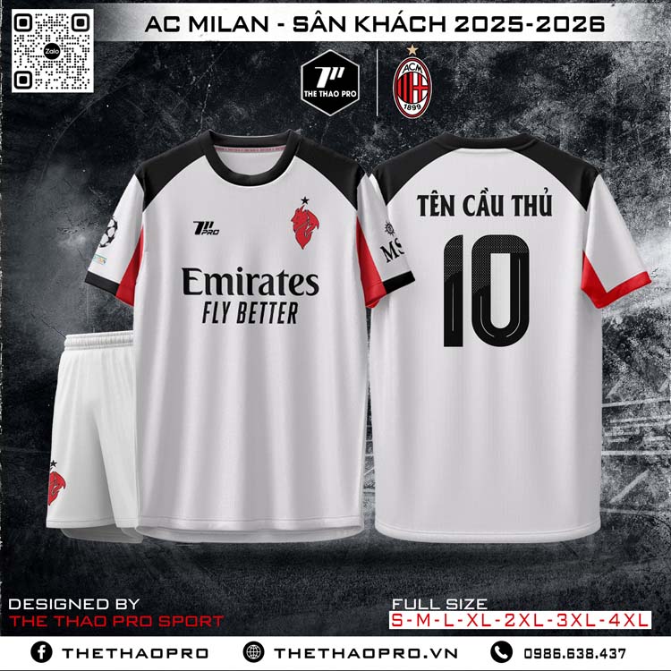 Áo Đấu AC Milan Sân Khách 2025-2026 Trắng Đen Đỏ