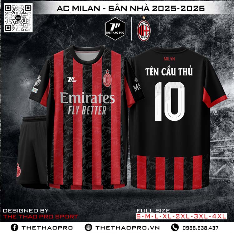 Áo bóng đá AC Milan sân nhà 2025-2026 - Đỏ Đen truyền thống