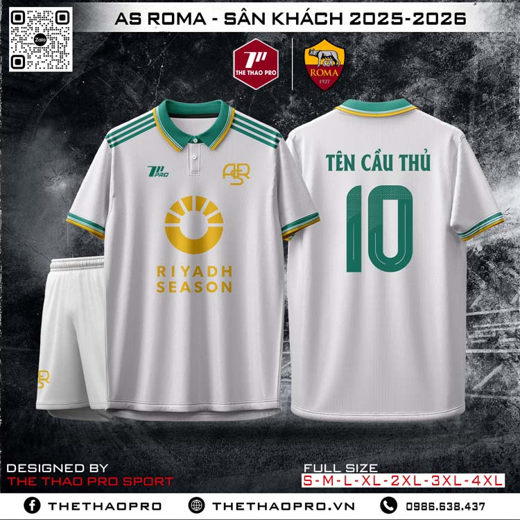Áo Đấu Sân Khách AS Roma 2025-2026 Trắng Xám