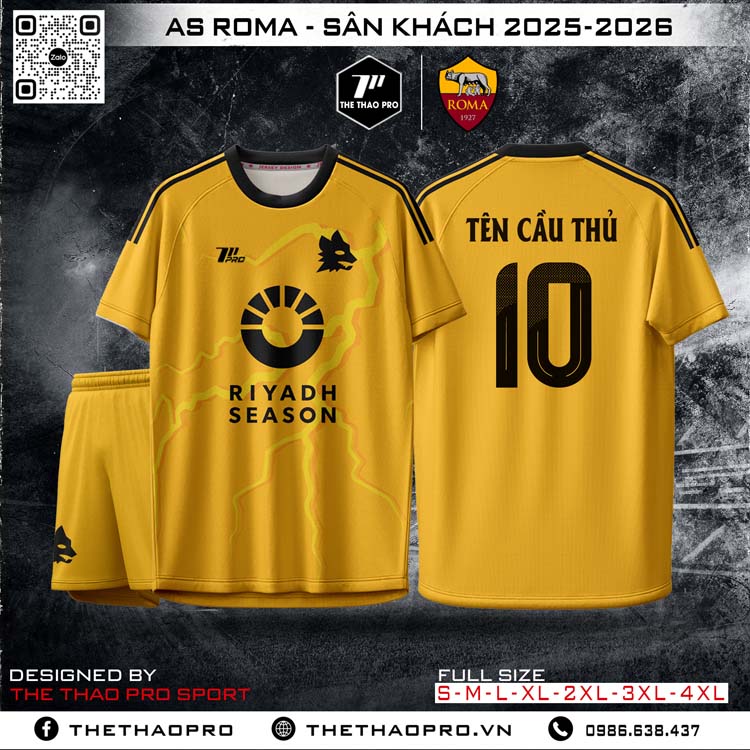 Áo Đấu AS Roma Sân Khách 2025-2026 Vàng Hoàng Kim - Thiết Kế Độc Quyền Từ The Thao Pro Sport