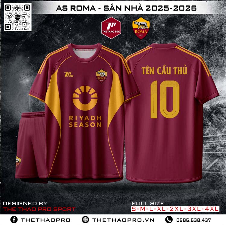 Áo Đấu AS Roma Sân Nhà 2025–2026 Màu Đỏ Bã Trầu