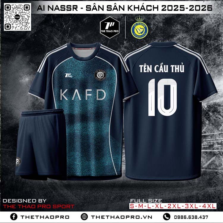 Áo bóng đá Al Nassr sân khách 2025–2026 màu xanh navy