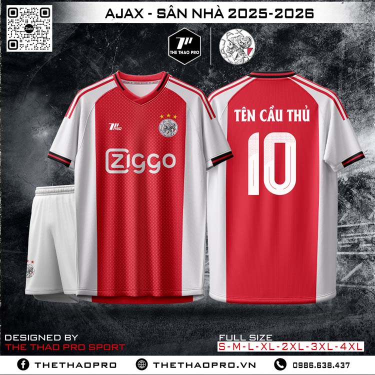 Áo đấu Ajax sân nhà 2025-2026 màu đỏ trắng