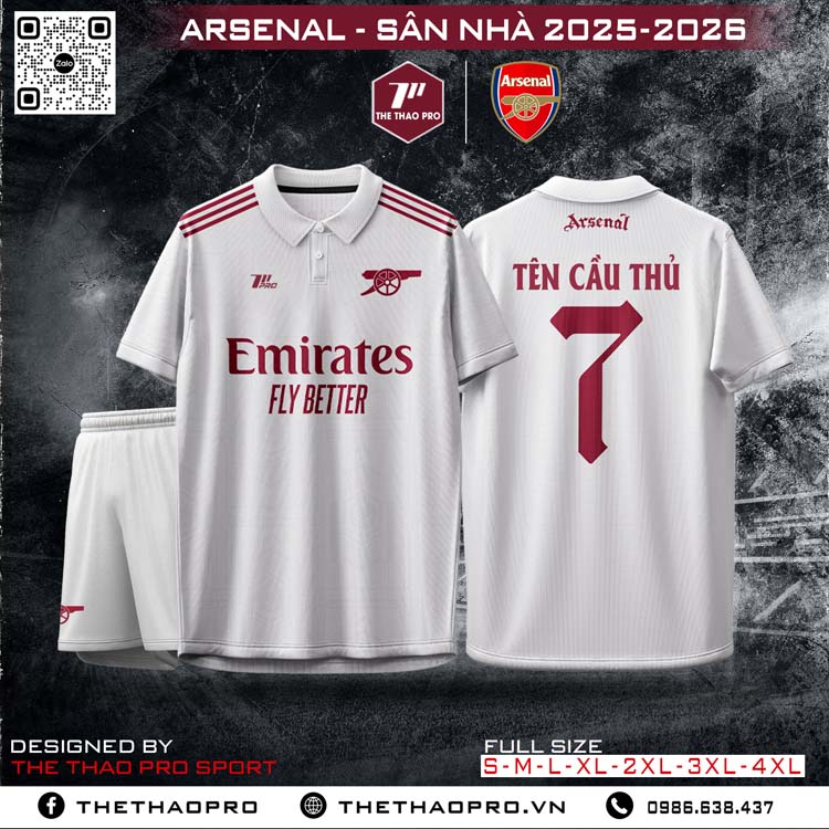 Áo Đấu Sân Nhà Arsenal 2025–2026 Trắng Ngọc Trai