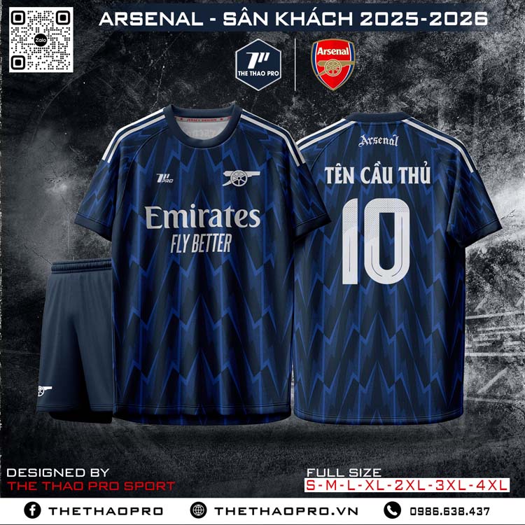 Áo Arsenal Sân Khách 2025-2026 Xanh Navy Chính Hãng