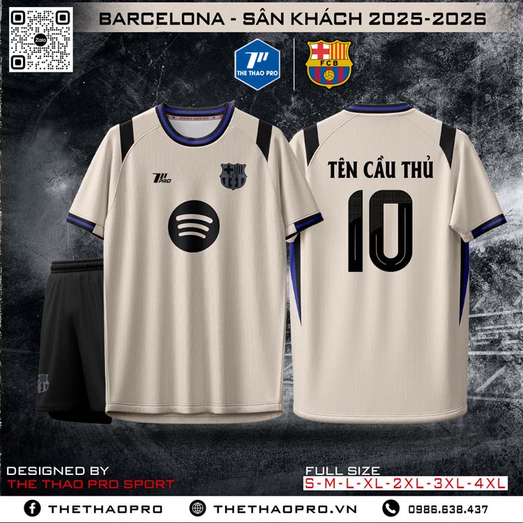 Áo đấu Barcelona sân khách 2025-2026 màu kem