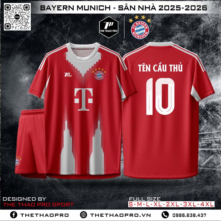 Áo sân nhà Bayern Munich 2025-2026 – Đỏ đậm truyền thống