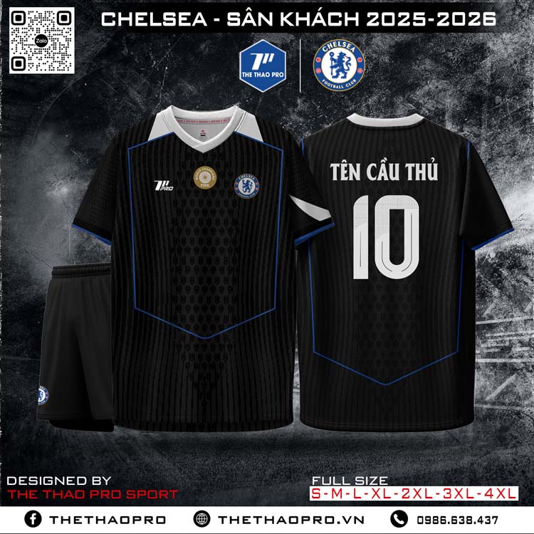 Áo đấu Chelsea sân khách 2025-2026 màu đen tuyền