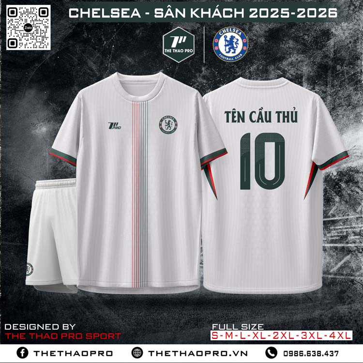 Áo đấu Chelsea sân khách 2025-2026 trắng ngà thiết kế tinh tế