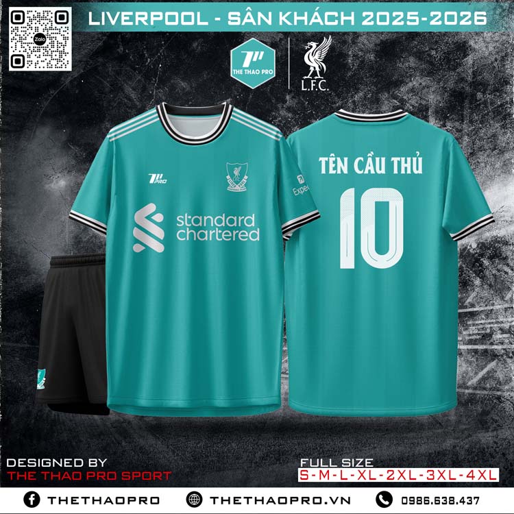 Áo đấu sân khách Liverpool 2025-2026 màu xanh ngọc