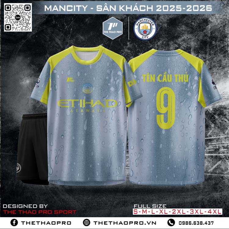 Áo Đấu Sân Khách Manchester City 2025-2026 Xanh Lam Xám Bạc