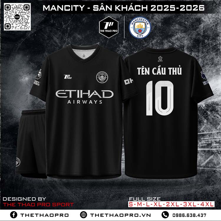 Áo Đấu Sân Khách Manchester City 2025-2026 Màu Đen