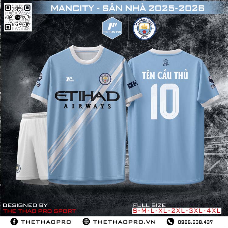 Áo đấu Manchester City sân nhà 2025–2026 – Xanh dương truyền thống cá tính