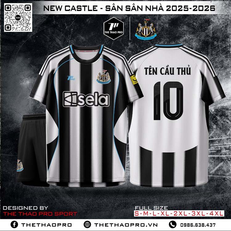 Áo Đấu Newcastle United Sân Nhà 2025-2026 – Đen Trắng Cổ Xanh Neon