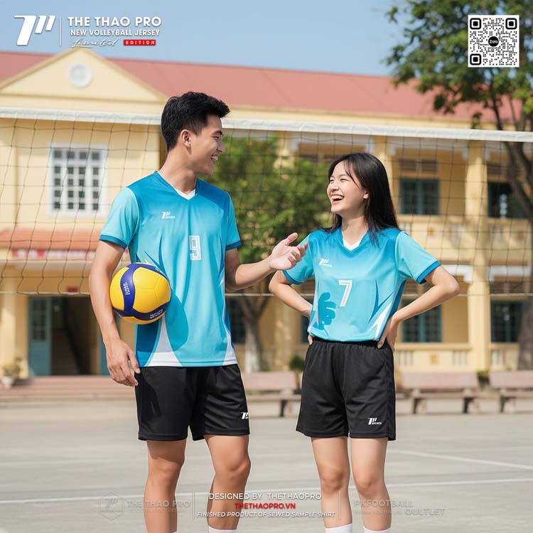 Áo Bóng Chuyền Cao Cấp Màu Xanh Da Trời Năng Động