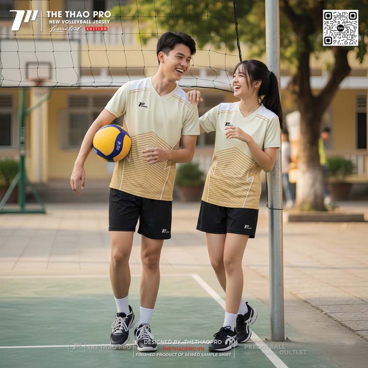 Áo Thun Thể Thao Bóng Chuyền Trắng Ngà Vàng Đồng Zigzag Năng Động