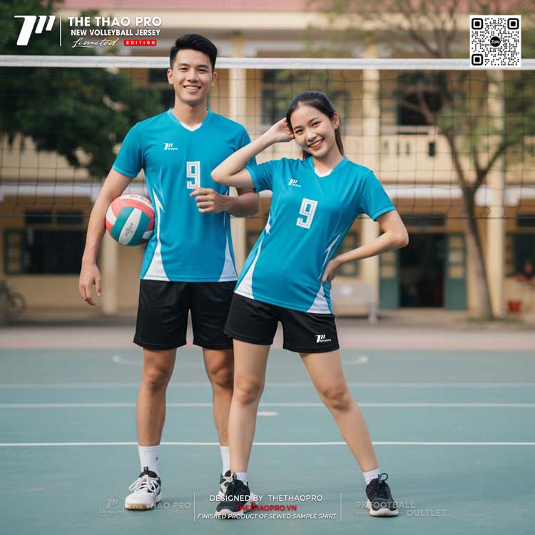 Áo bóng chuyền unisex màu xanh dương thể thao năng động