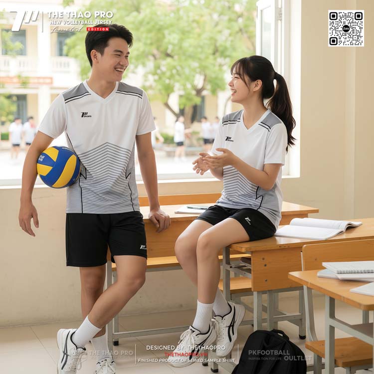 Áo Bóng Chuyền Nam Màu Trắng Phối Đen – The Thao Pro