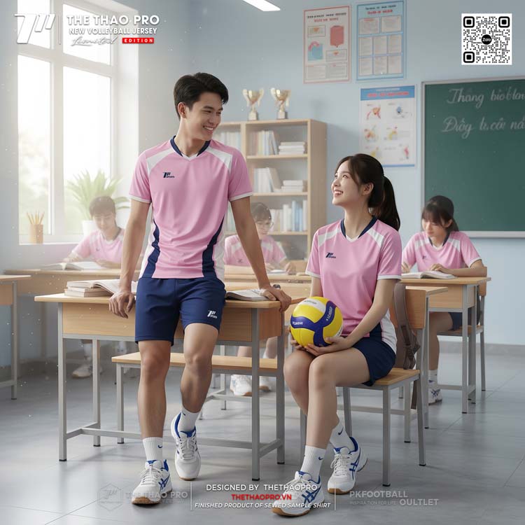 Áo Bóng Chuyền Học Sinh Màu Hồng Pastel - Năng Động & Cá Tính