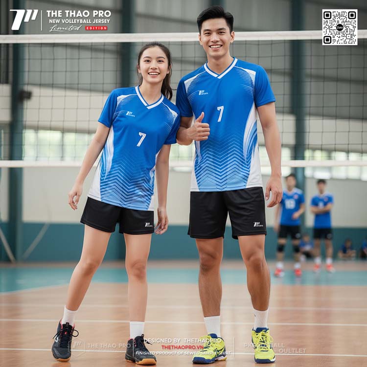 Áo bóng chuyền xanh dương sinh viên THE THAO PRO