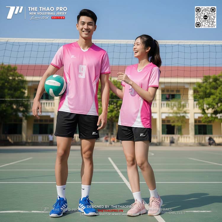 Áo Bóng Chuyền Tay Ngắn Màu Hồng Pastel THE THAO PRO