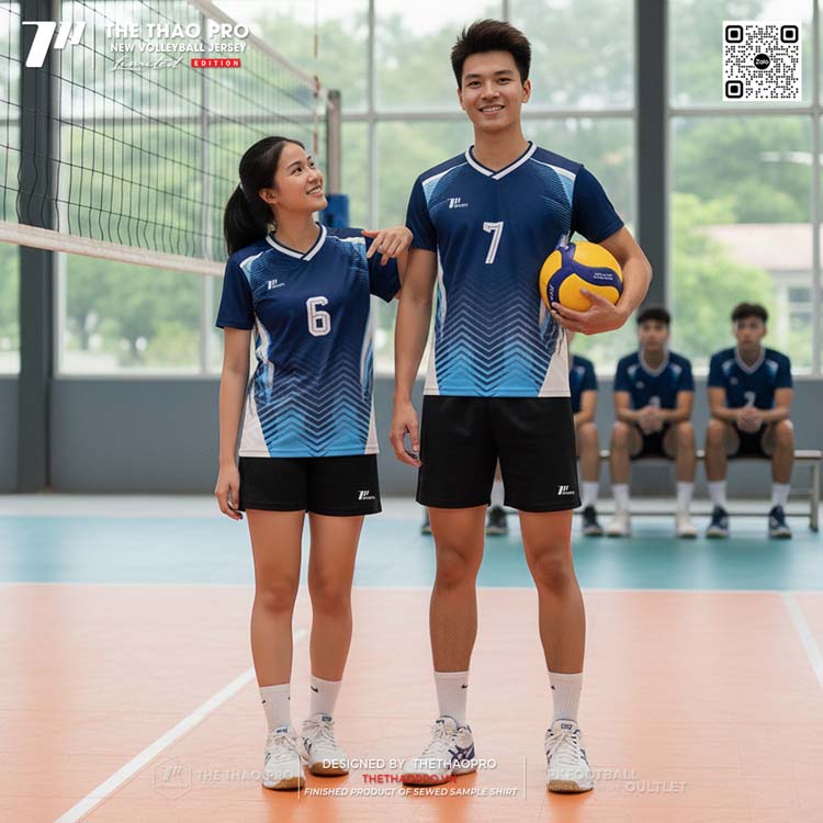 Áo bóng chuyền thi đấu xanh navy phối trắng - Năng động & nổi bật