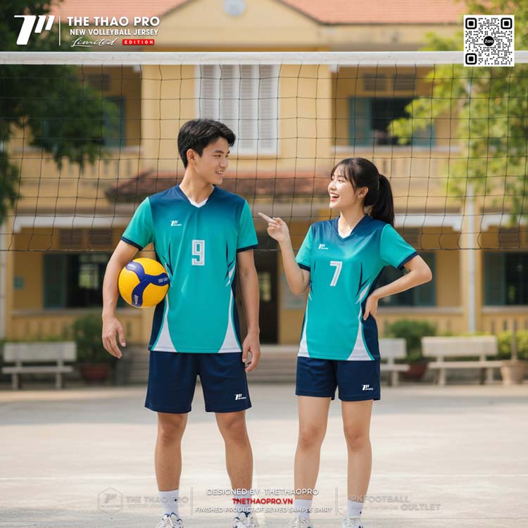 Áo Bóng Chuyền Xanh Ngọc THE THAO PRO – Thoáng Khí, Thon Gọn & Năng Động