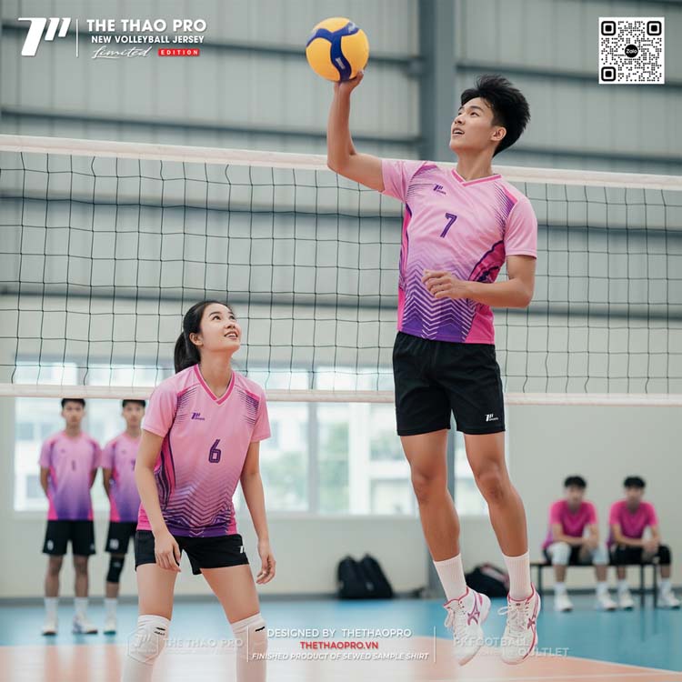 Áo Bóng Chuyền Thiết Kế Hồng Gradient – Tím – Đen Unisex