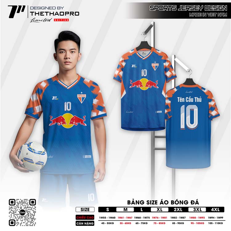 Áo bóng đá xanh dương gradient - Không logo nam Thethaopro